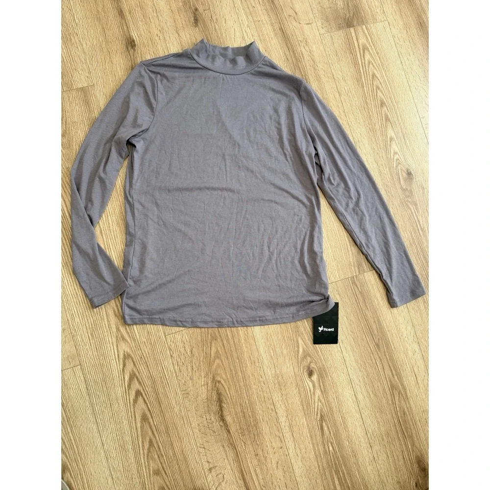Ficerd Womens Mock Neck Long Sleeve Top Size L Lilac Purple Stretch Basic NWT